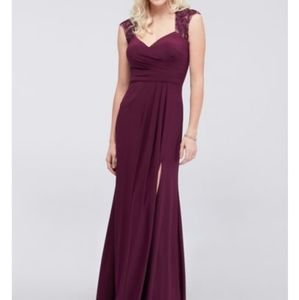 David's Bridal Piped Jersey Dress w Illusion Back